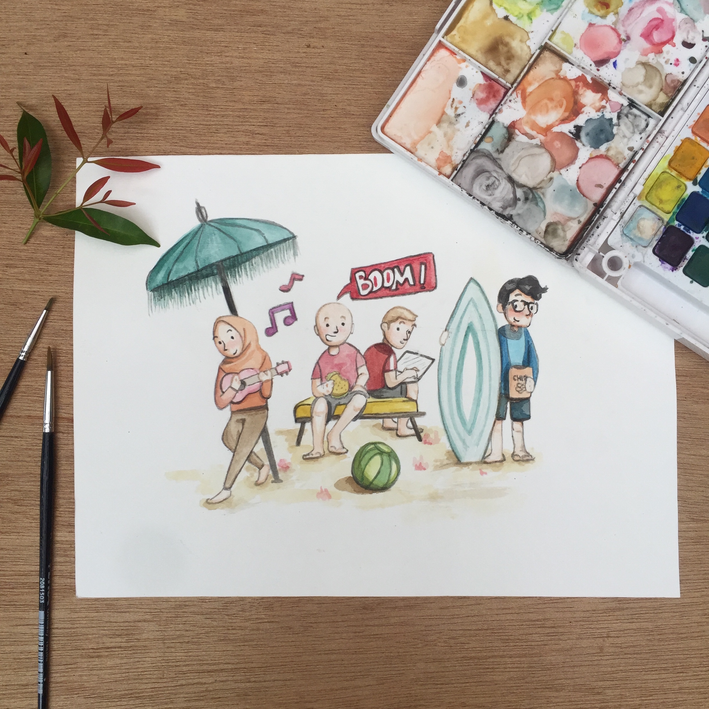 Watercolour paint drawing by Rara and Dany bali hacker house