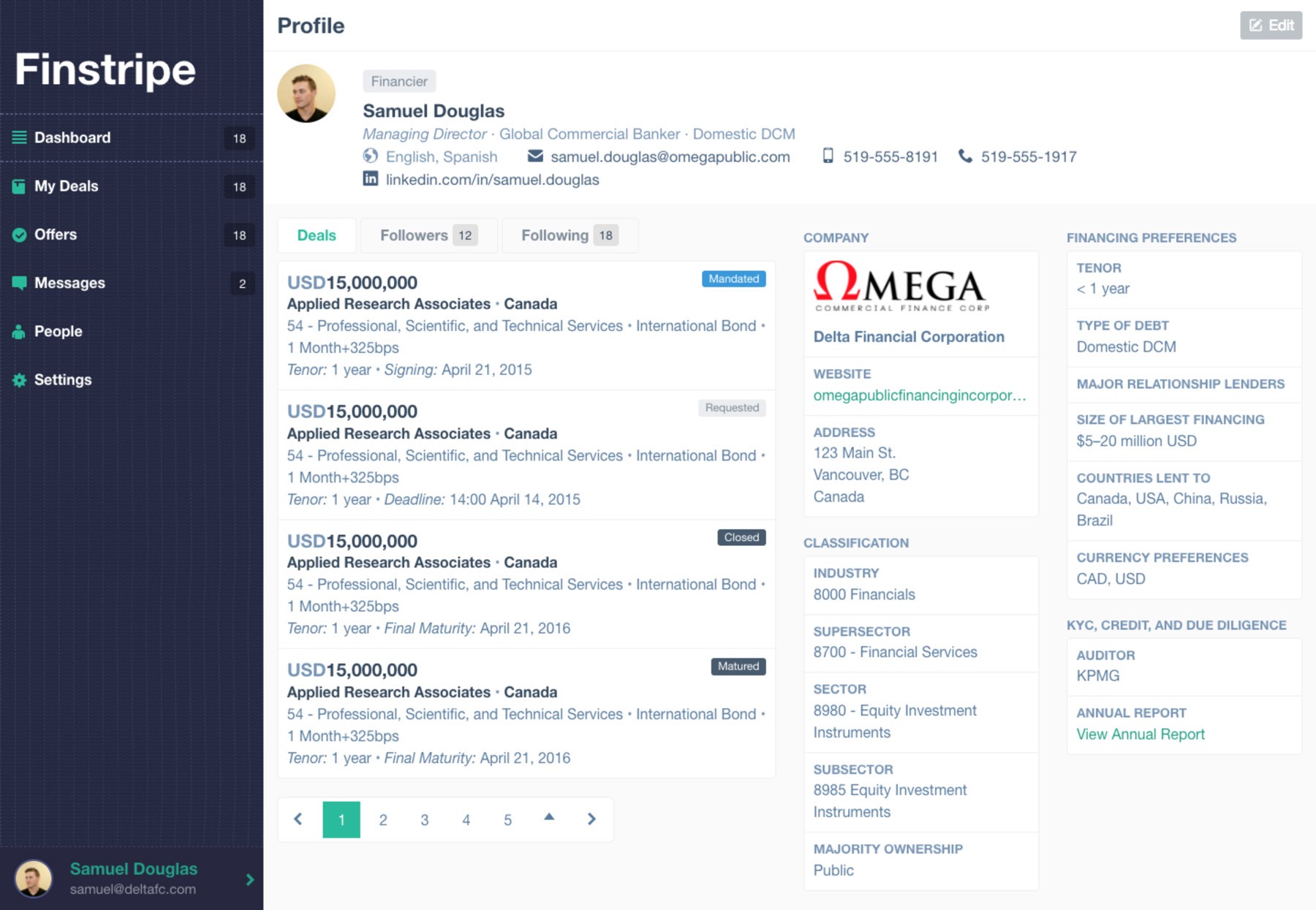 finstripe.com back end screenshot