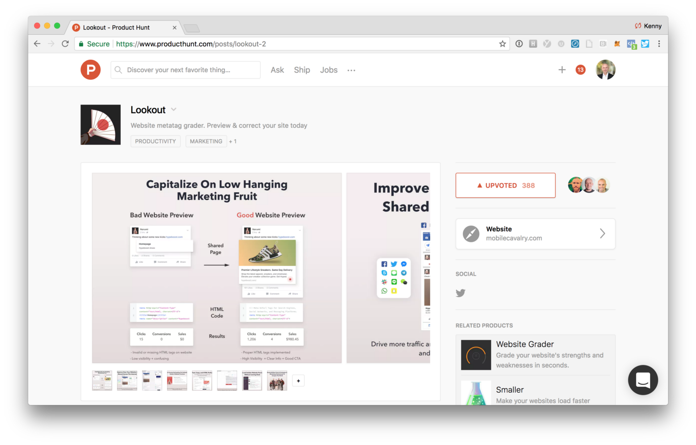 lookout page on product hunt